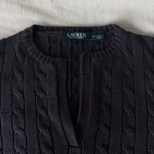 Polo by Ralph Lauren Dark Grey V-Neck Cable Knit Sweater